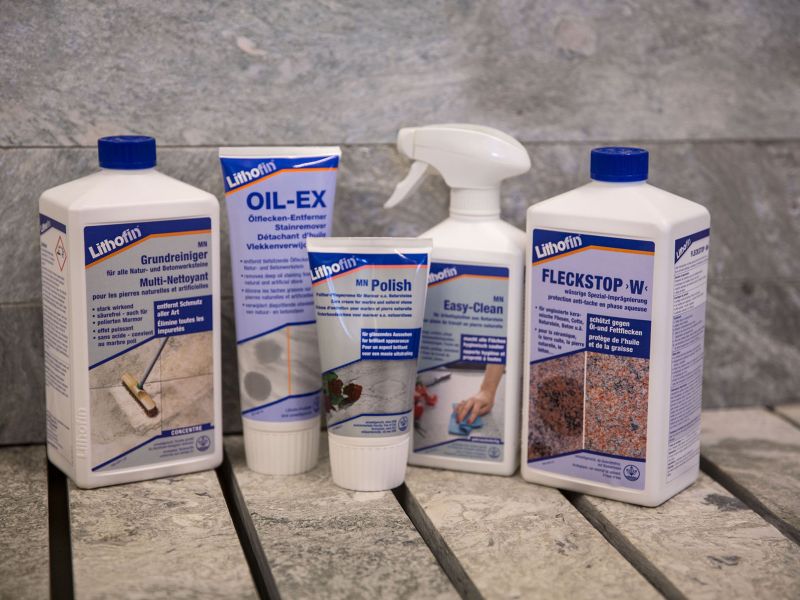 Pflegeprodukte für Natursteinböden Sortiment von Lifthofin